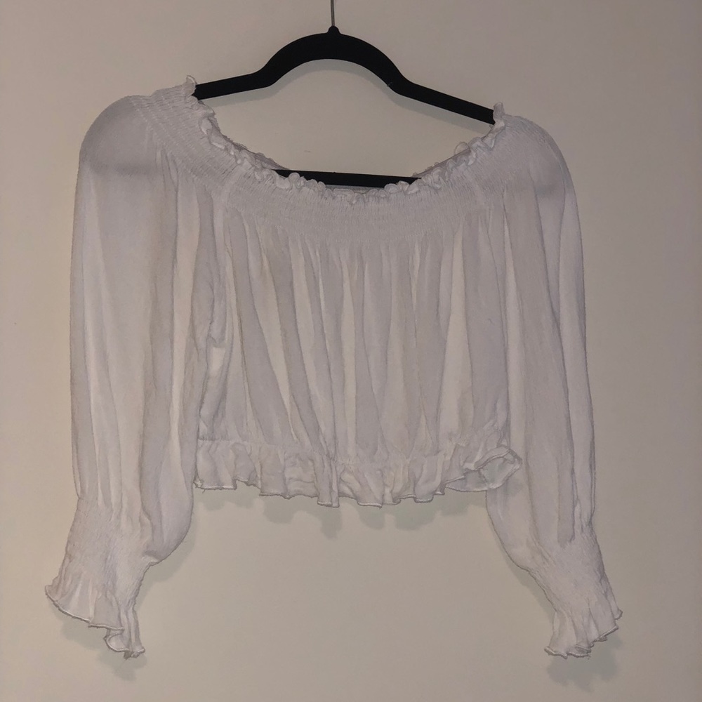Cropped long sleeve off the shoulder top